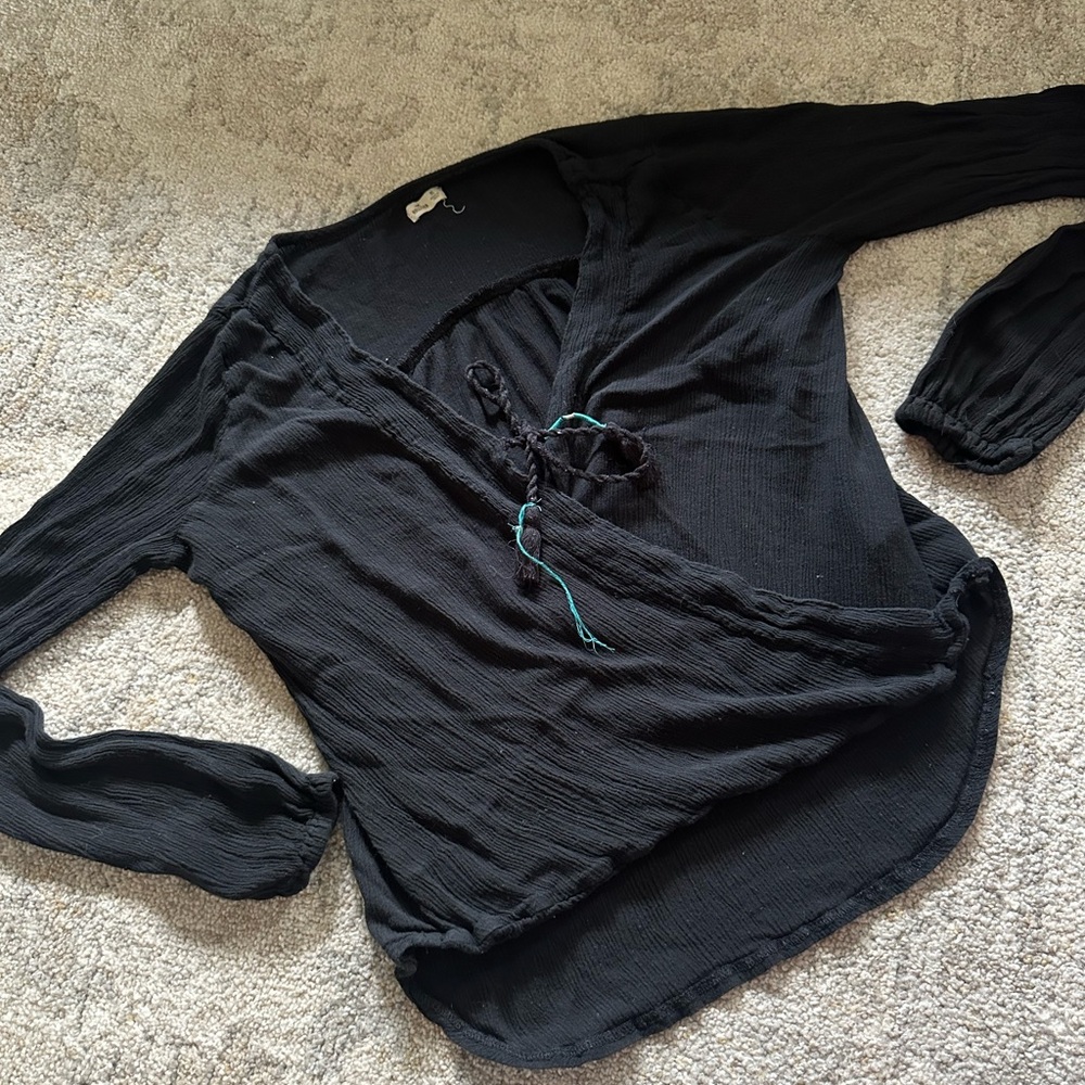 Hollister Black Wrap Front Boho Top